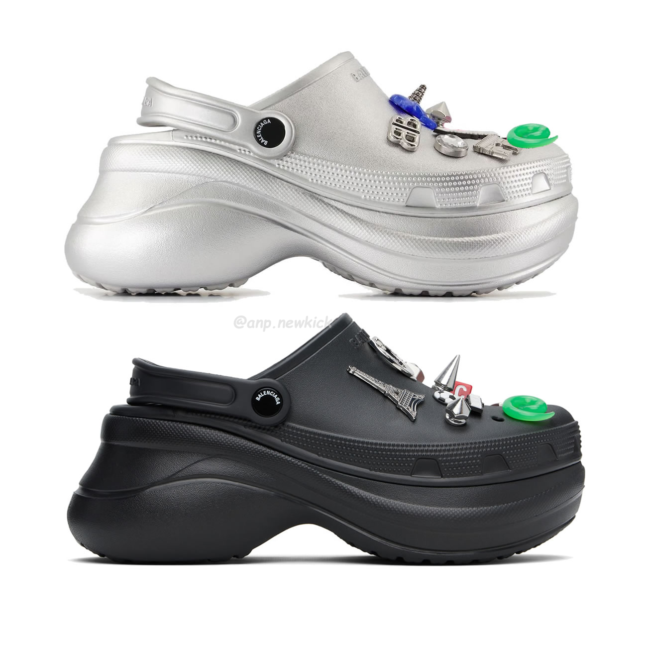 Balenciaga X Crocs Mule Black Silvery Multicolor Jibbitz Womens 720762 W0fow 1000 (1) - www.newkick.vip